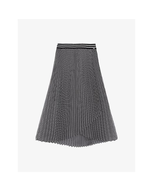 IKKS Gray Elasticated-waistband Spot-print Pleated Woven Midi Dress