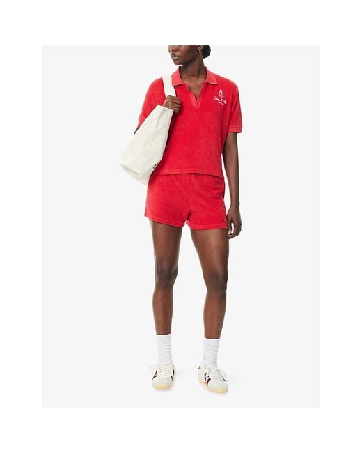 Sporty & Rich Red Vendome Terry Cotton-Jersey Polo Shirt