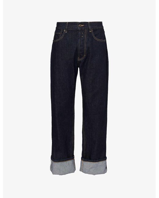 Alexander McQueen Blue Turn-up Folded-hem Straight-leg Mid-rise Jeans for men