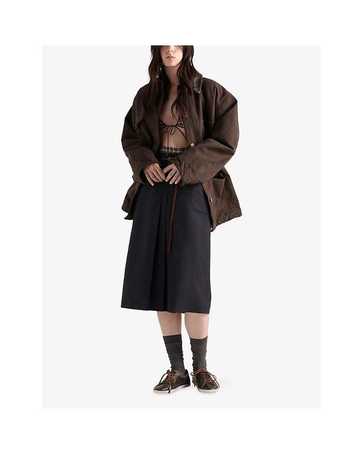 Prada Black Pleated Mohair And Wool-Blend Midi Skirt