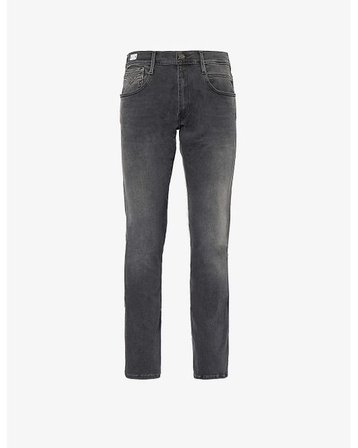 Replay Gray Anbass Faded-wash Straight-leg Slim-fit Stretch-denim Blend Jeans for men