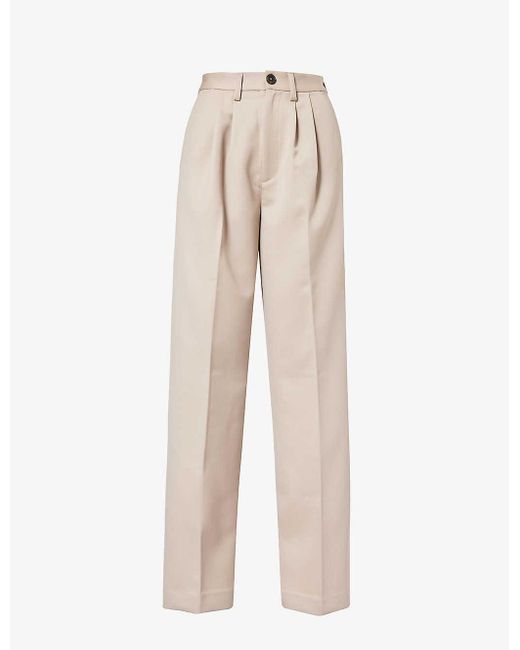 Anine Bing Natural Carrie Straight-leg Mid-rise Wool Trousers