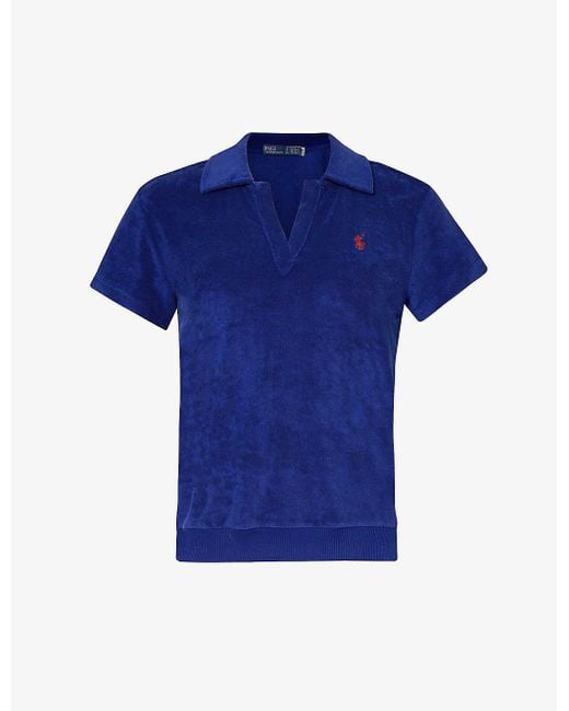 Polo Ralph Lauren Blue Logo-embroidered Cotton-blend Terry Polo Shirt
