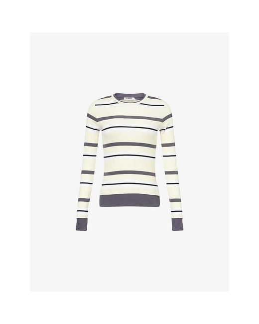 4th & Reckless White Anika Striped Logo-Embroidered Cotton T-Shirt