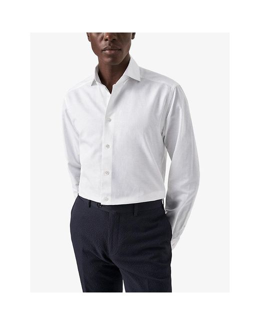 Eton of Sweden White Solid Slim-fit Cotton And Linen-blend Shirt for men