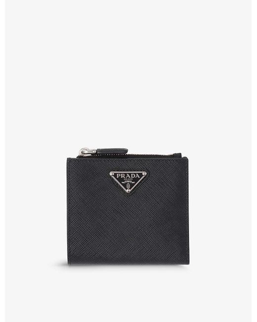 Prada Black Brand-plaque Small Saffiano Leather Wallet for men