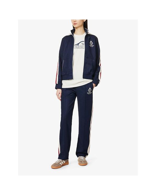 Sporty & Rich Blue Vy Crown Logo-embroidered Woven Track jogging Bottoms