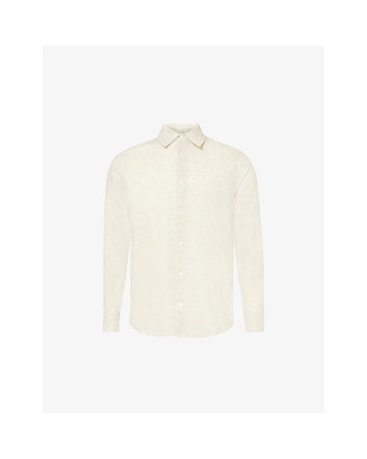 CHE White Long-sleeved Curved-hem Linen Shirt Xx for men