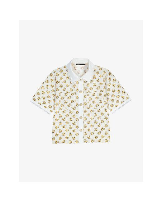 Maje Natural Floral-Print Short-Sleeved Lyocell-Blend Shirt