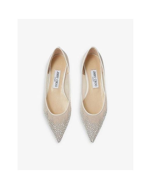 Jimmy Choo White Love Crystal-Embellished Mesh Flats
