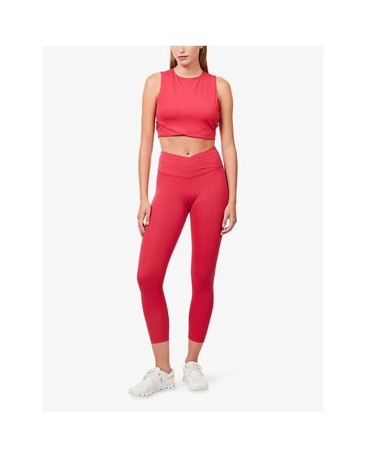 Sweaty Betty Red All Day Cropped Wrap Stretch-Jersey Top