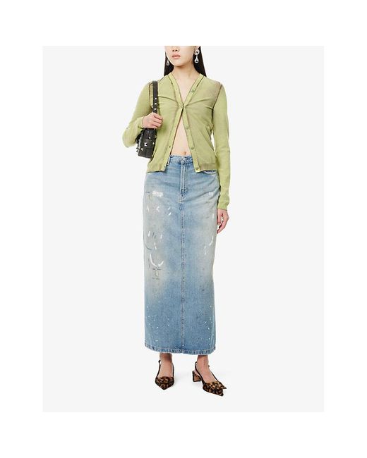 Acne Blue Philo Distressed-effect Denim Maxi Skirt
