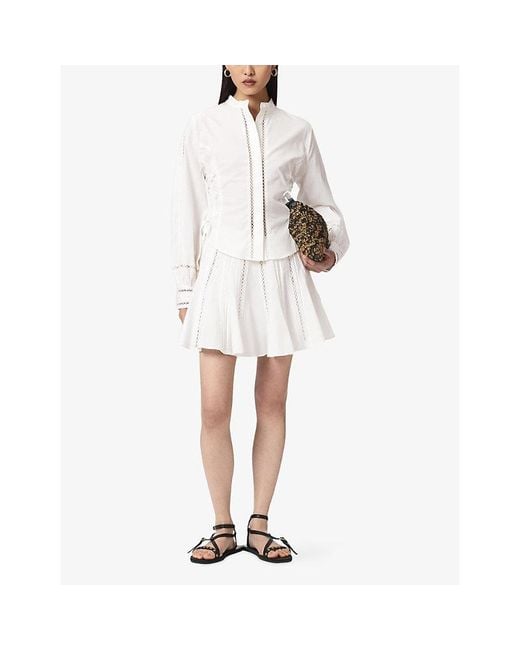 AllSaints White Frances Ladder-Trim Cotton Mini Skirt