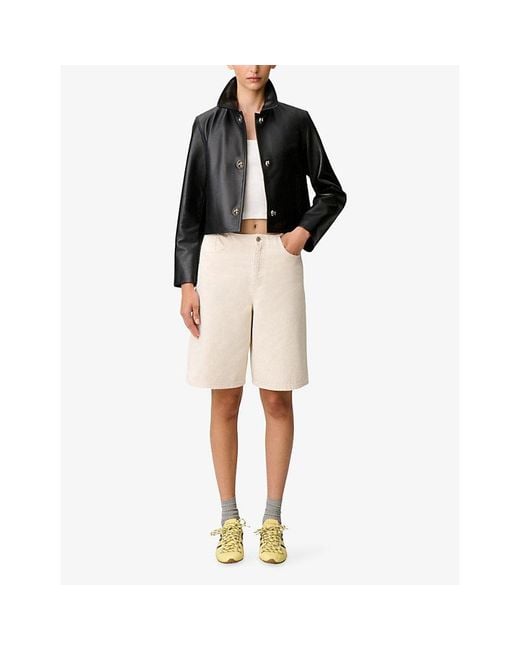 Claudie Pierlot Black Clasp-Front Side-Pocket Leather Jacket