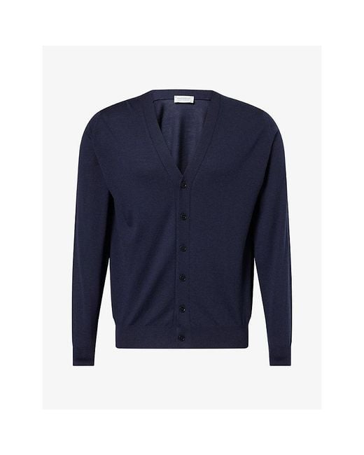 John Smedley Blue Long-Sleeve Merino-Wool Cardigan for men