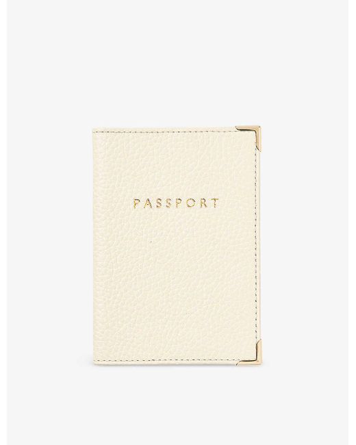 Aspinal Natural 'passport' Foil-print Pebble Leather Passport Cover 14cm