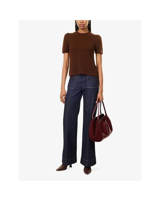 ME+EM Brown Pouf-Sleeve Wool And Cashmere Blend Top