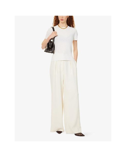 Vince White Round-Neck Textured Wool-Blend Top