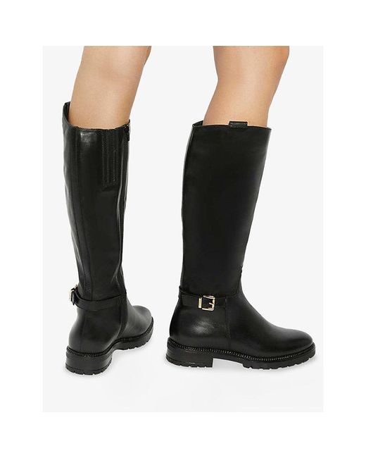 Dune Black Tabbey Leather Knee-High Boots
