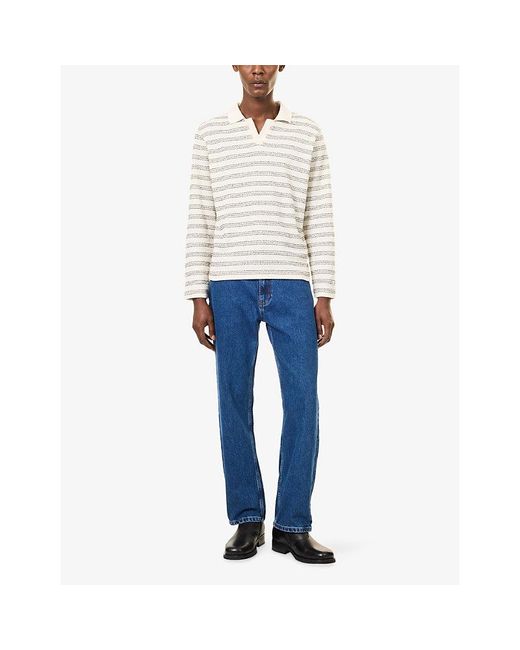 Percival White Laurent Striped Cotton-Knit Polo Top for men