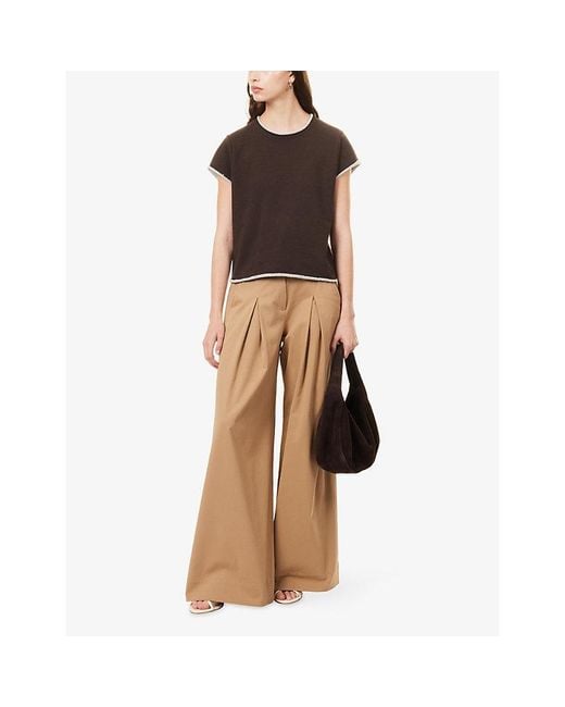 ME+EM Brown Rolled-Trim Short-Sleeve Cotton T-Shirt