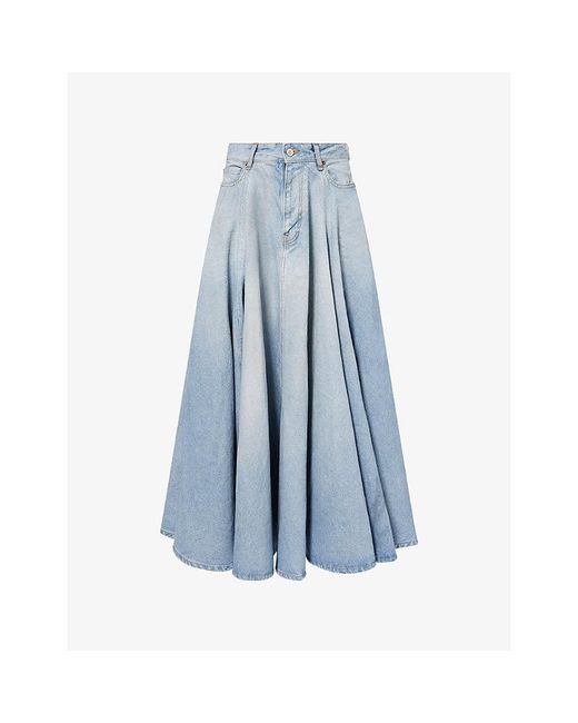 Balenciaga Blue Godet Flared Denim Maxi Skirt