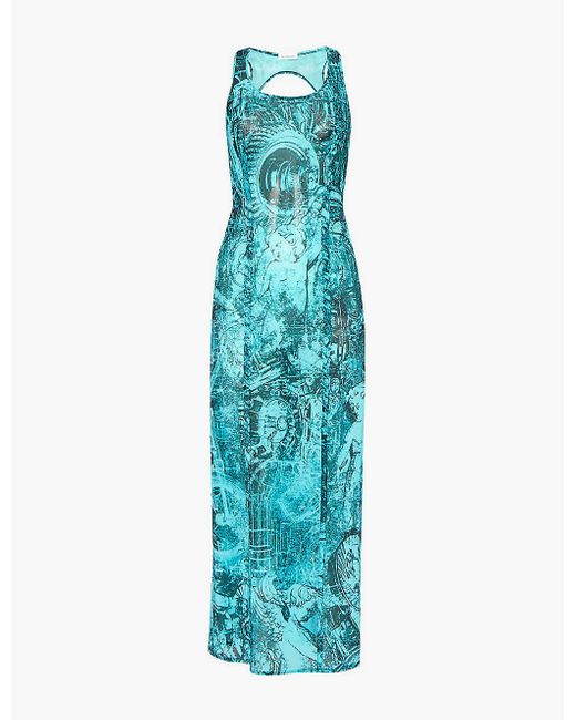 Acne Studios Cherub print Open back Stretch mesh Maxi Dress in Blue Lyst UK
