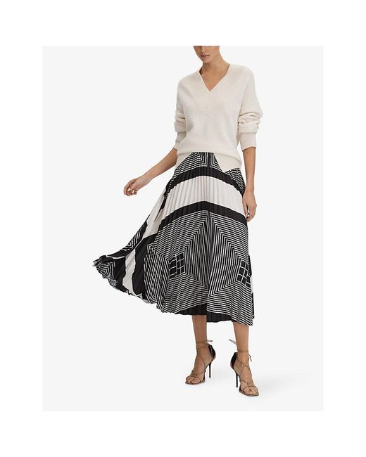 Reiss Black Gabi Pleated Woven Midi Skirt