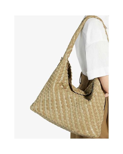 Dune Green Deliberate Large Woven Faux-Leather Shoulder Bag