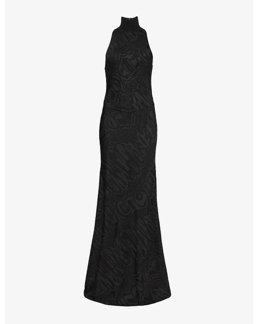 Alaïa Black Abstract-pattern High-neck Woven-blend Maxi Dress
