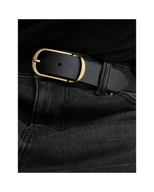 Reiss Black Zeke Hinged-Buckle Leather Belt for men