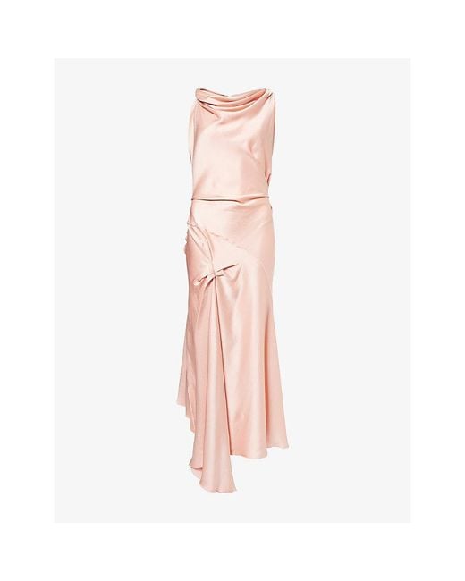 Victoria Beckham Pink Posy Twisted Satin Midi Dress