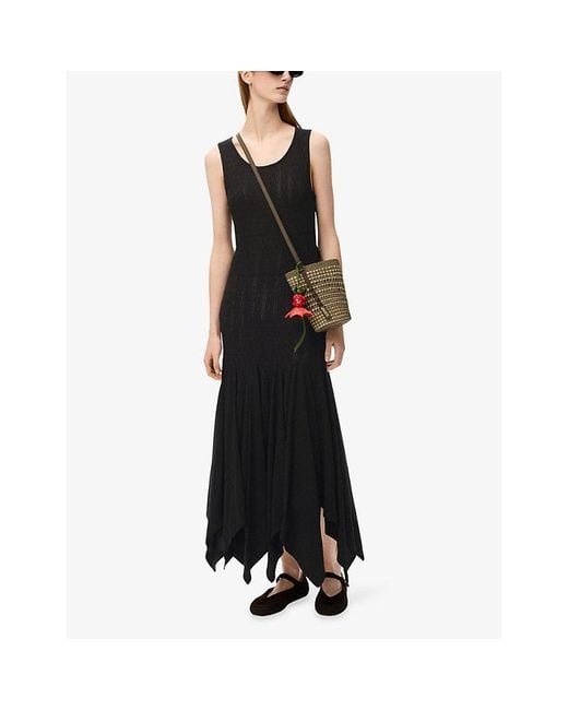 Loewe Black X Paula's Ibiza Sleeveless Pointelle Cotton-Blend Midi Tank Dress