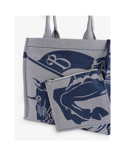 Burberry Blue Equestrian Design Cotton-blend Tote Bag