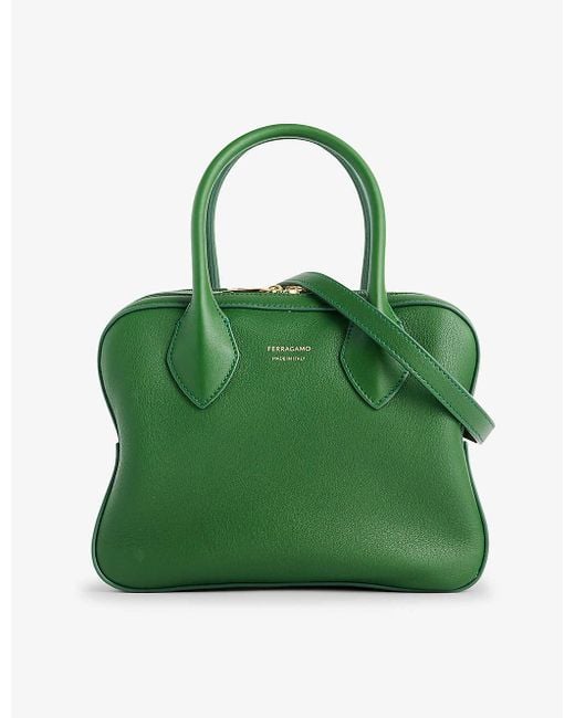 Ferragamo Green Star Curved Leather Top-handle Bag