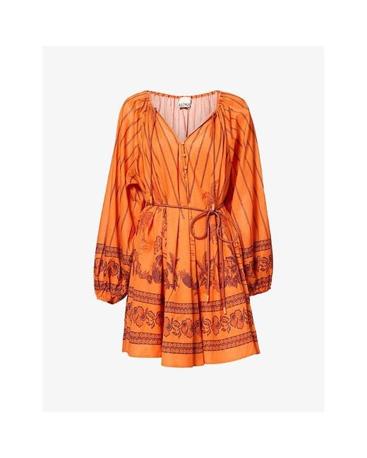 ALÉMAIS Orange Boathouse Printed Cotton Mini Dress