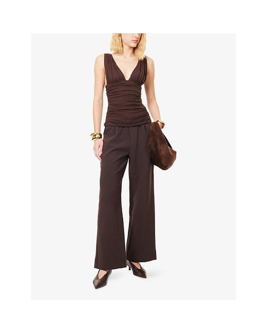 Dissh Brown Magnolia Ruched Stretch-Woven Top