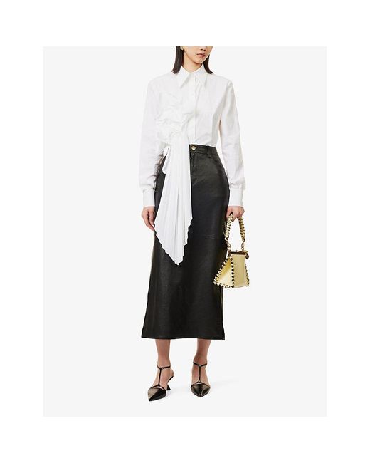 Etro Black Column Five-pocket Leather Midi Skirt