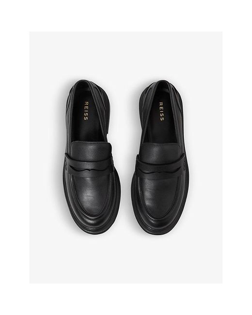 Reiss Black Adele Chunky Cleated-sole Leather Loafers