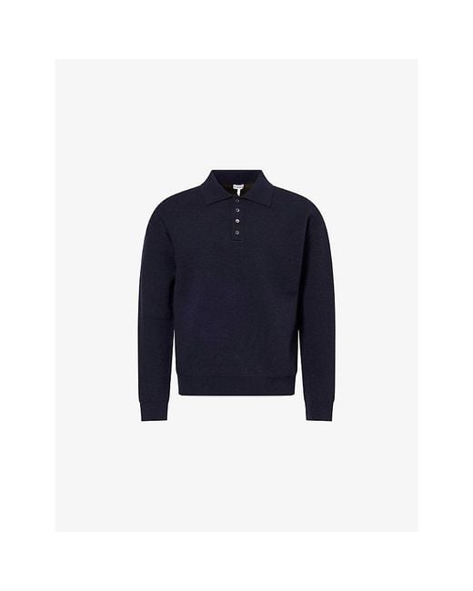 Loewe Blue Intarsia-Logo Polo-Collar Wool Jumpers for men