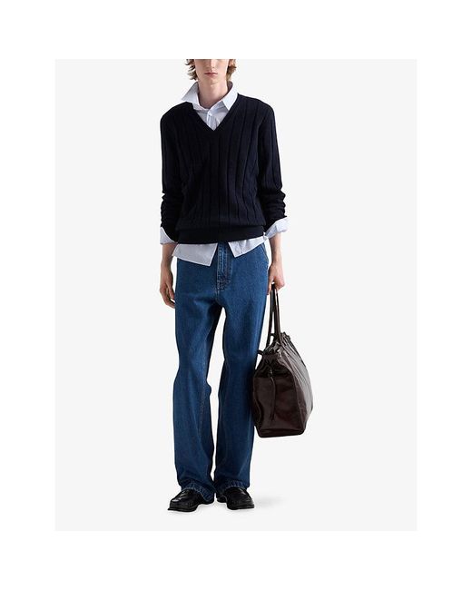 Prada Blue Triangle-Logo Light Denim Cargo Jeans for men