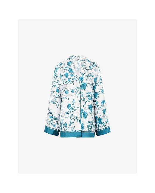 Erdem Blue Botanical-Print Silk-Twill Pyjama Shirt