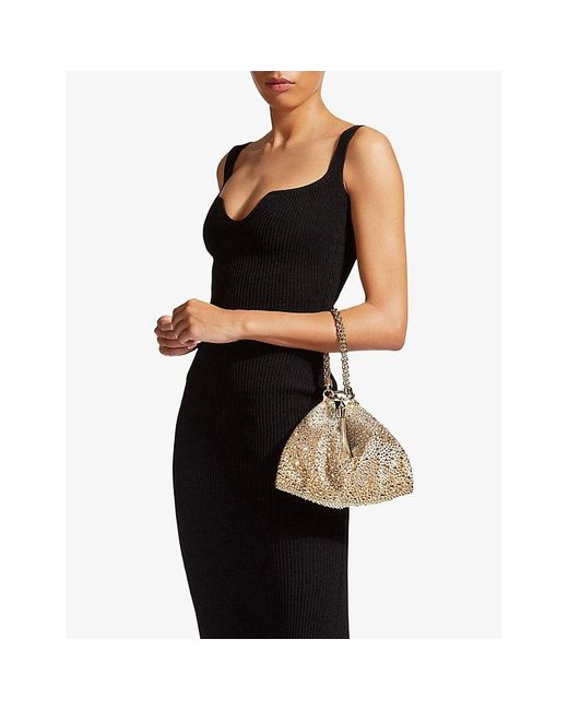 Jimmy Choo Natural Callie Crystal-Embellished Satin Clutch Bag