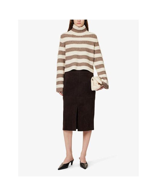 Theory White Striped High-neck Wool-blend Jumper