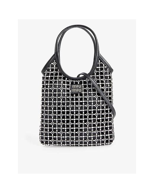 Miu Miu Black Starlight Rhinestone-embellished Satin Top-handle Bag