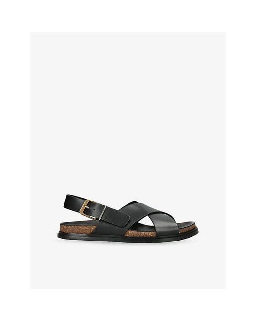 The Row Black Crossover-Strap Buckle Leather Flat Sandals