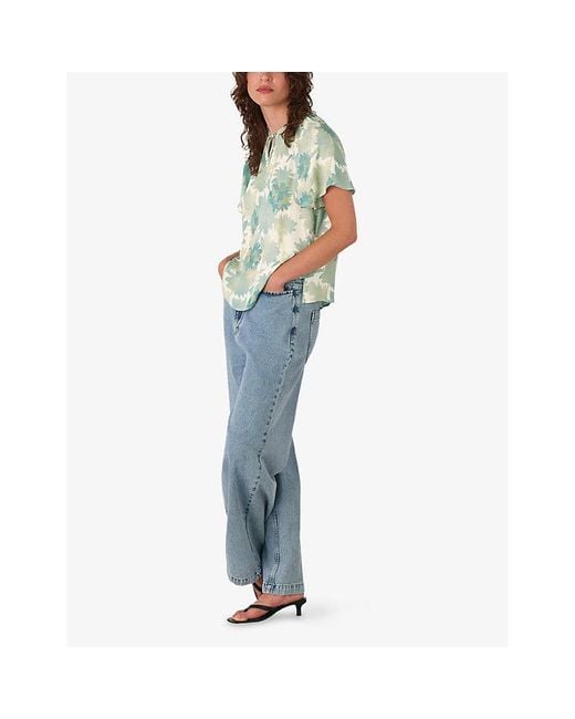 Whistles Green Tie-Neck Floral-Print Woven Blouse