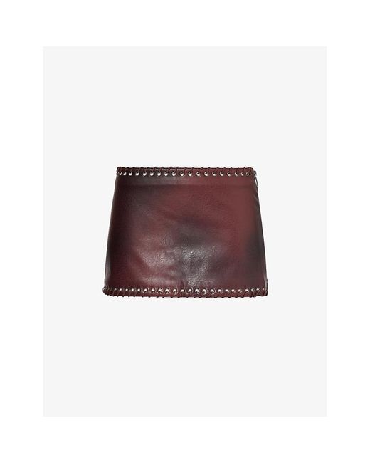 Jaded London Red Lynx Stitch-Embellishment Faux-Leather Mini Skirt