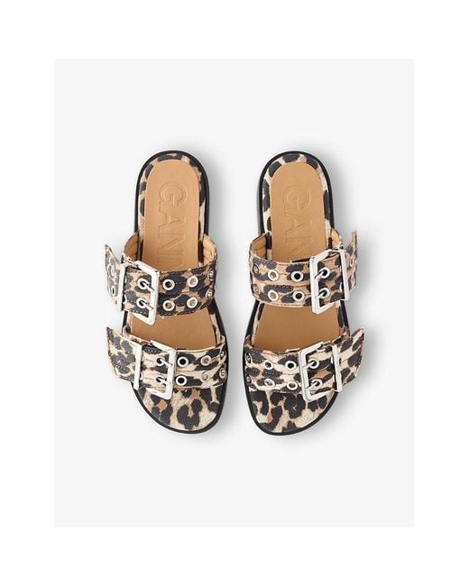 Ganni White Leopard Feminine Denim Sandals