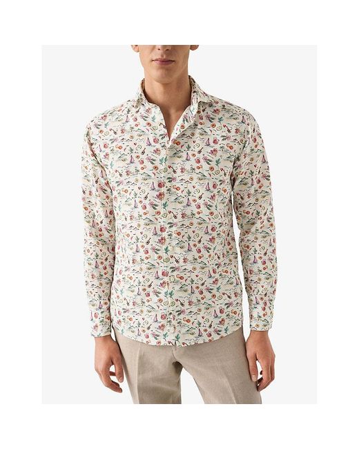 Eton of Sweden White Sangria-Pattern Long-Sleeved Linen Shirt for men